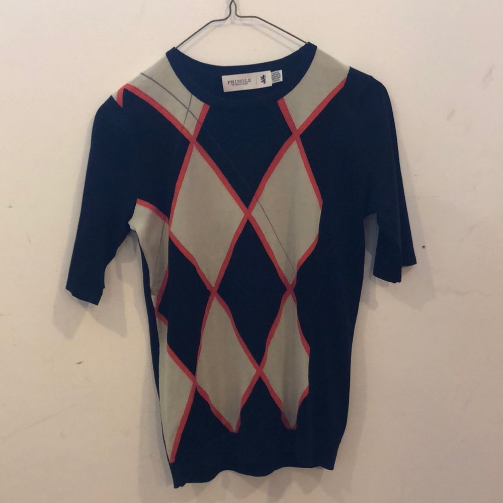 Pringle argyle cotton knit short sleeve sweater